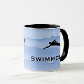 Swimming with Swimmer silhouettes and waves  マグカップ (正面右)