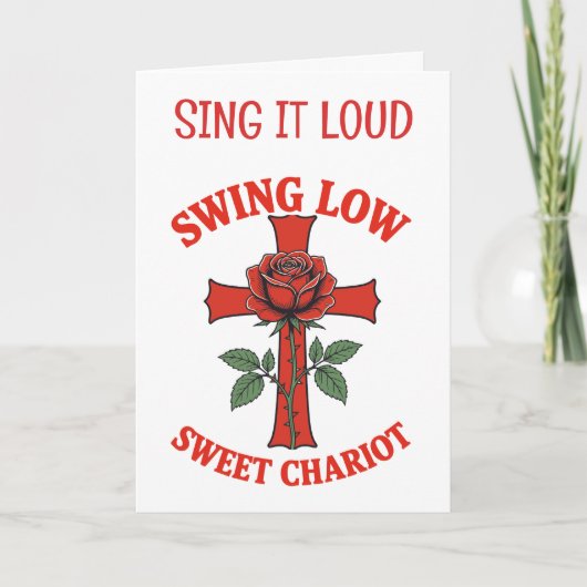 Swing Low Sweet Chariot Cross and Rose Motif カード (正面)