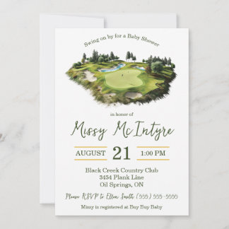 Swing on By, Golf Themed Baby Shower 招待状