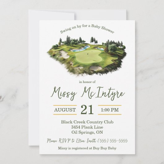 Swing on By, Golf Themed Baby Shower 招待状 (正面)