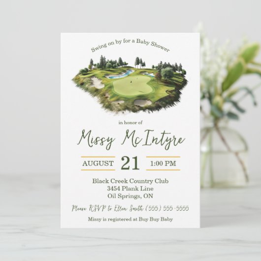 Swing on By, Golf Themed Baby Shower 招待状 (スタンド正面)