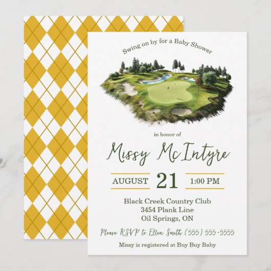Swing on By, Golf Themed Baby Shower 招待状 (正面/裏面)