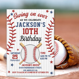 "Swing On Over – Baseball Birthday Boy Party  招待状