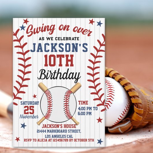 "Swing On Over – Baseball Birthday Boy Party  招待状