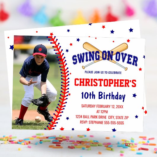 Swing On Over Boys Baseballの誕生日パーティーの写真 招待状