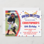 Swing On Over Boys Baseballの誕生日パーティーの写真 招待状 (正面)