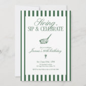 Swing Sip Celebrate Golf Birthday Green Stripe 招待状 (正面)