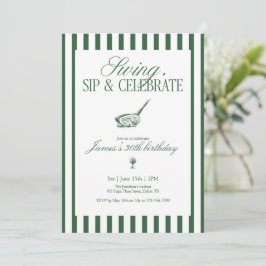 Swing Sip Celebrate Golf Birthday Green Stripe 招待状