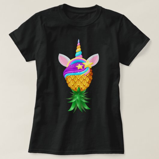 Swinger Upside Down Pineapple Magical Unicorn Head Tシャツ (デザイン正面)
