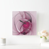 Swinging Fractal, Modern Abstract Berry Pink Art スクエア壁時計 (ホーム)