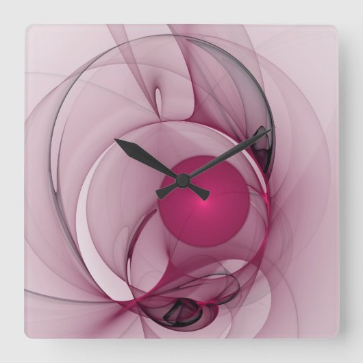 Swinging Fractal, Modern Abstract Berry Pink Art スクエア壁時計 (正面)