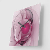 Swinging Fractal, Modern Abstract Berry Pink Art スクエア壁時計 (傾斜)