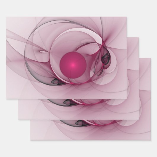 Swinging Fractal, Modern Abstract Berry Pink Art ラッピングペーパーシート (セット)