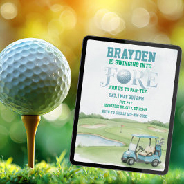 Swinging Into Fore, Blue Golf 4th Birthday 招待状