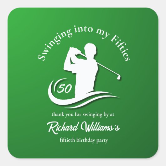 Swinging into My Fifties Modern Golf Player Party スクエアシール (正面)