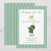 Swinging Into Two Golf 2nd Birthday Teddy Bear 招待状 (正面/裏面)