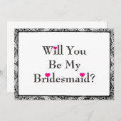 Swirlピンクのハートで私の花嫁のメイド 招待状 (正面/裏面)