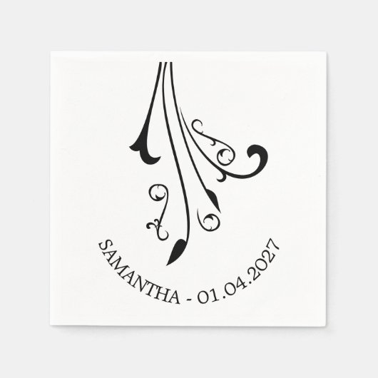 Swirl Ornaments Horror Black Gothic スタンダードカクテルナプキン (正面)