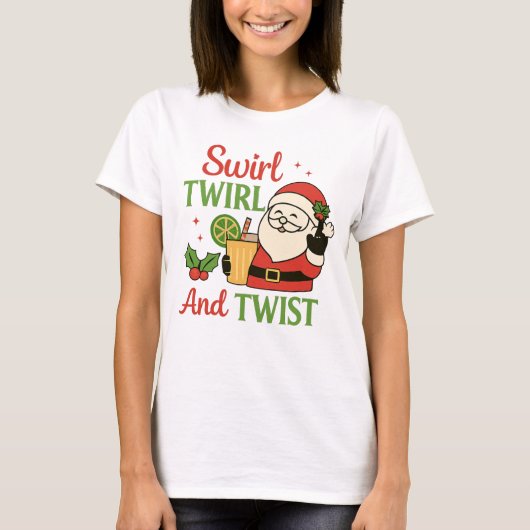Swirl Twirl And Twist Print | Funny Drinking Santa Tシャツ (正面)