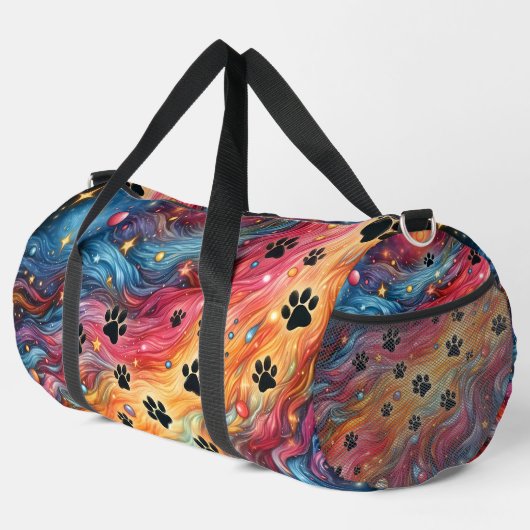 Swirling Cosmic Paw Print ダッフルバッグ (右コーナー)