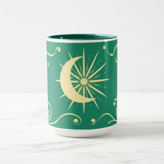 Swirling Emerald Crescent Moon with Ivory Starburs マグカップ