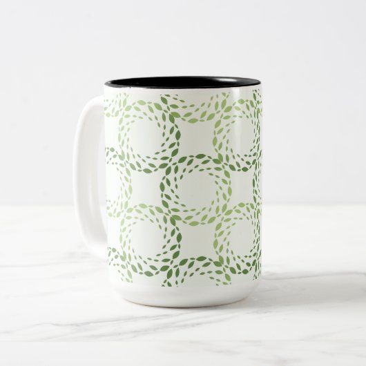 Swirling green leaf pattern ツートーンマグカップ (正面左)