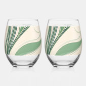 Swirling green lines with pink hearts  ステムなしワイングラス (裏面)