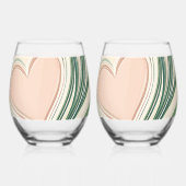 Swirling green lines with pink hearts  ステムなしワイングラス (左)
