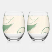 Swirling green lines with pink hearts  ステムなしワイングラス (右)