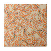 Swirling Orange Leaves on Beige Background タイル (正面)