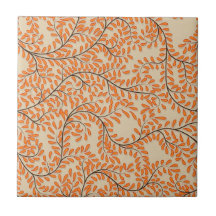 Swirling Orange Leaves on Beige Background