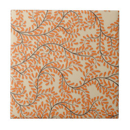 Swirling Orange Leaves on Beige Background タイル