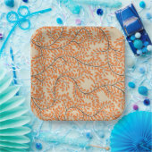 Swirling Orange Leaves on Beige Background ペーパープレート (パーティー)