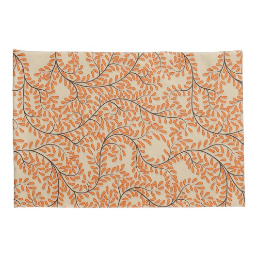 Swirling Orange Leaves on Beige Background 枕カバー (裏面-右)