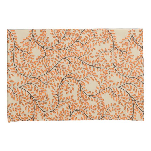 Swirling Orange Leaves on Beige Background 枕カバー (正面右)