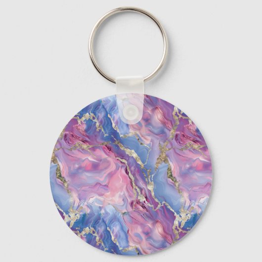 Swirling Pattern of Marbled Effect Pink and Blue キーホルダー (正面)