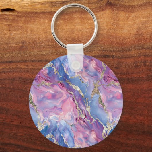 Swirling Pattern of Marbled Effect Pink and Blue キーホルダー (裏面)