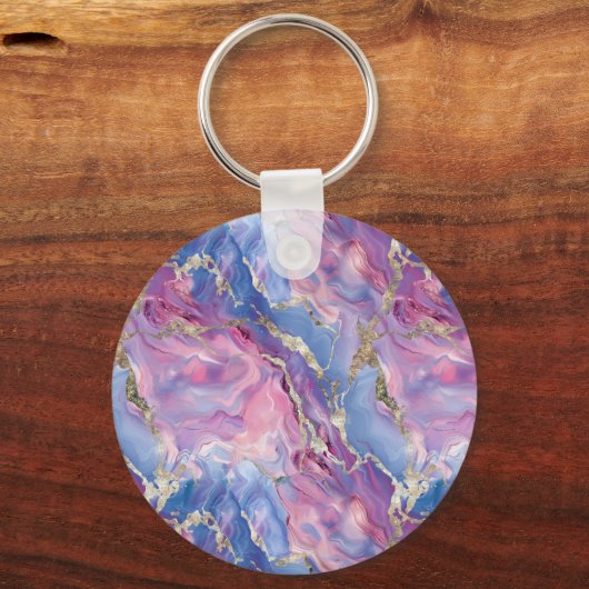 Swirling Pattern of Marbled Effect Pink and Blue キーホルダー (正面)