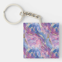Swirling Pattern of Marbled Effect Pink and Blue キーホルダー