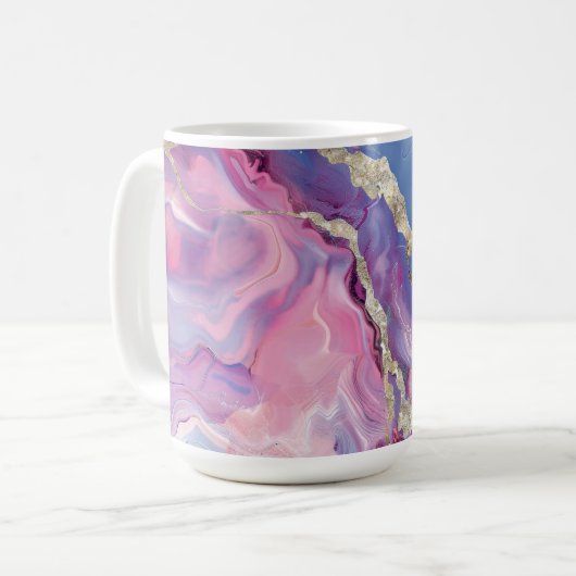 Swirling Pattern of Marbled Effect Pink and Blue コーヒーマグカップ (正面左)