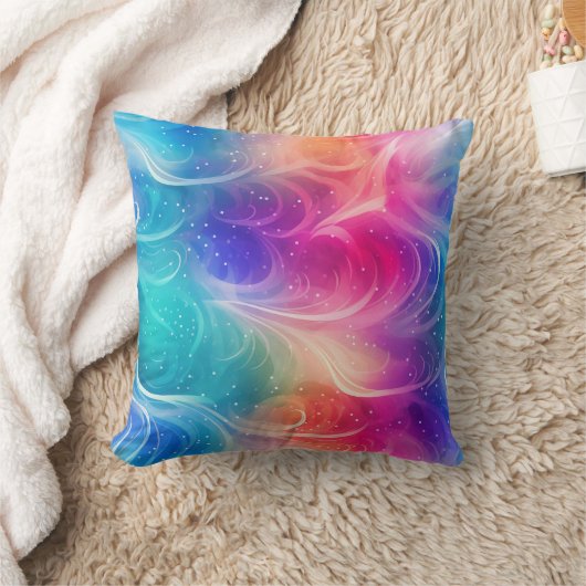 Swirling Rainbow Abstract Throw Pillow クッション (ブランケット)