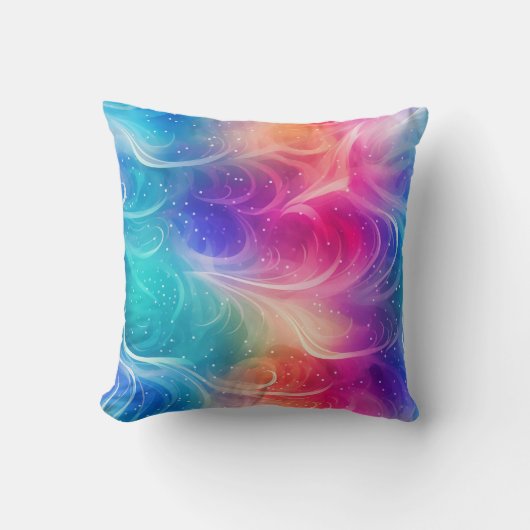 Swirling Rainbow Abstract Throw Pillow クッション (正面)