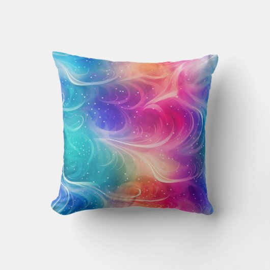 Swirling Rainbow Abstract Throw Pillow クッション (正面)