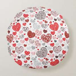 Swirling Red Decorative Heart Pattern ラウンドクッション