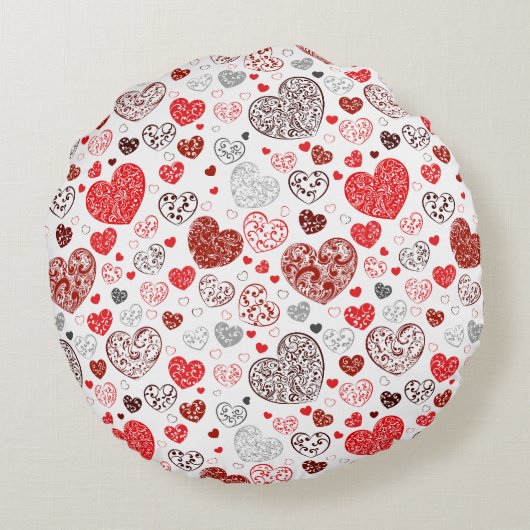 Swirling Red Decorative Heart Pattern ラウンドクッション (裏面)