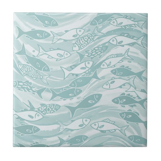 Swirling School of Fish in Teal ID1200 タイル (正面)