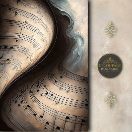 Swirling Sheet Music in Soft Teal Decoupage 薄葉紙