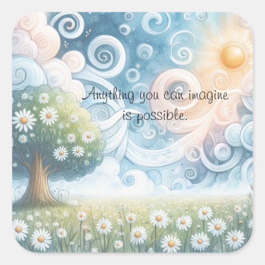 Swirling Skies / Daisies & Quote スクエアシール (正面)