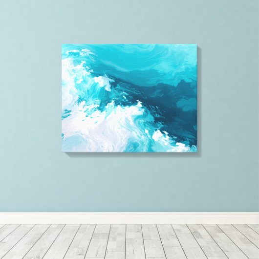 Swirling Turquoise Waves Abstract Ocean Wave Art キャンバスプリント (インサイチュ (ウッドフロア))