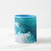 Swirling Turquoise Waves Abstract Ocean Wave Art マグカップ (中央)